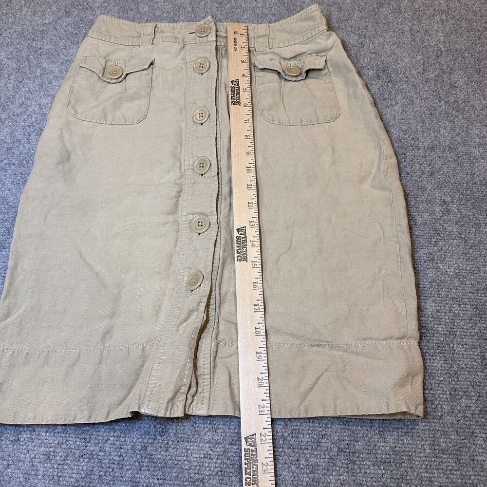Banana Republic Khaki Safari Silk Linen Blend Midi Skirt Women size 2 - Picture 2 of 7